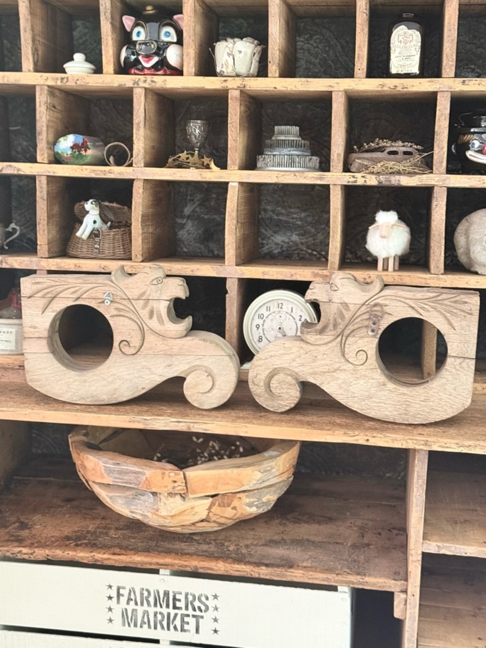 Pair of Vintage Hand-Carved Decorative Wooden Dragon Architectural Salvage